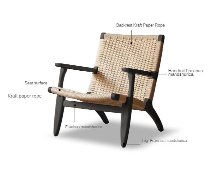 Ash Solid Wood Armchair Rope Weaving )