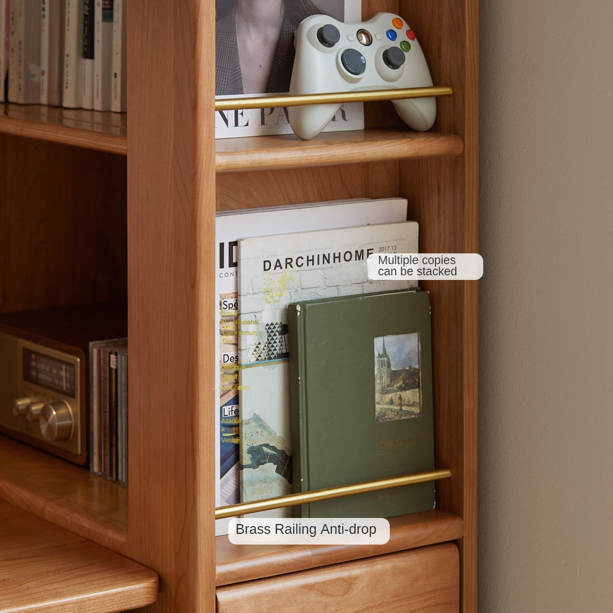 Cherry solid wood bookcase with drawer