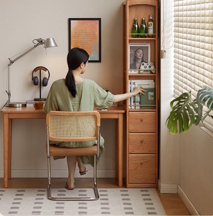 Cherry solid wood bookcase with drawer