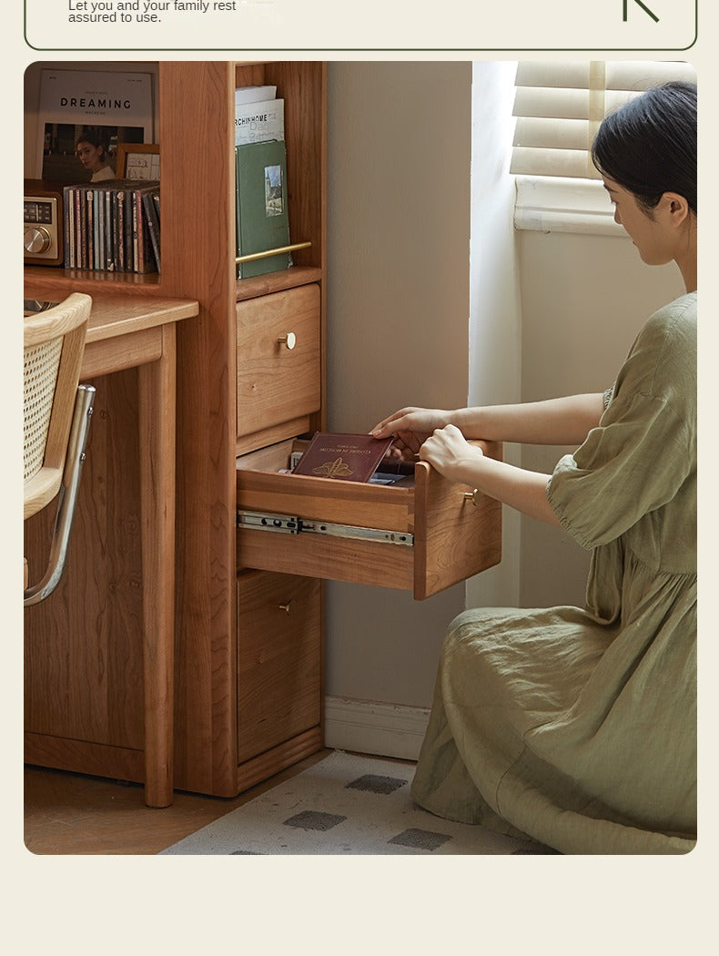 Cherry solid wood bookcase with drawer