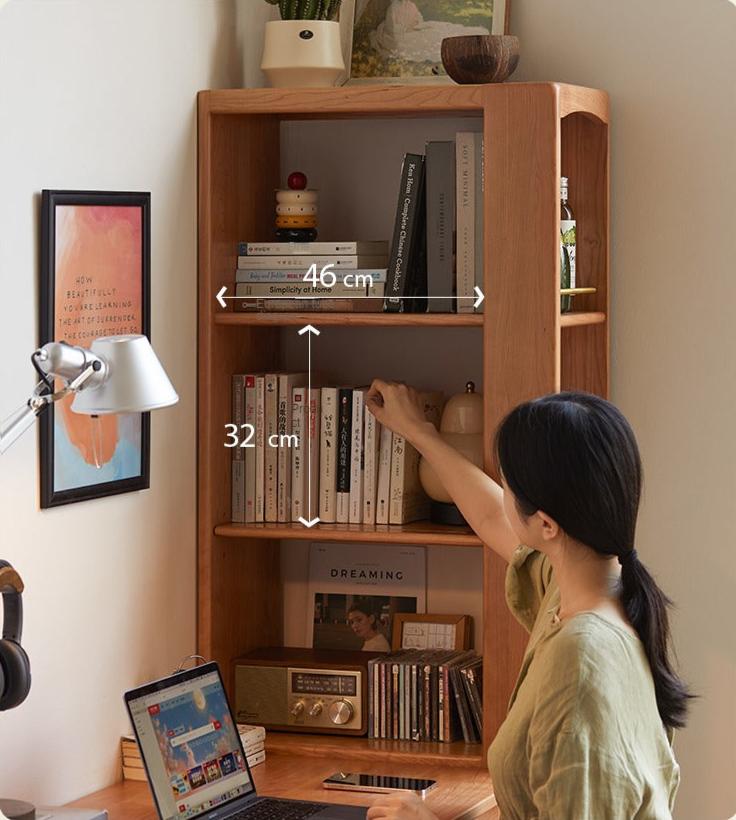 Cherry solid wood bookcase with drawer