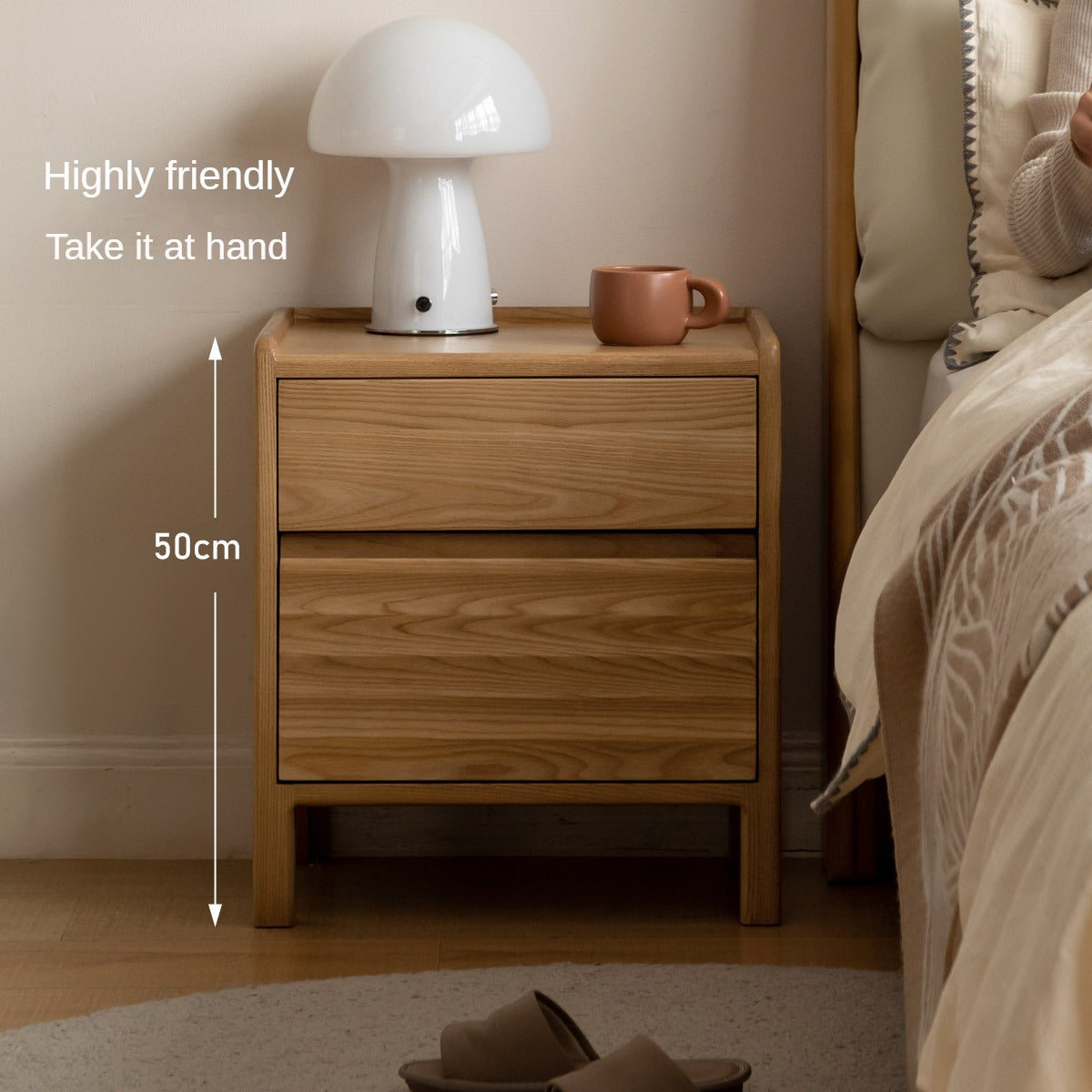 Ash Solid Wood Small Nightstand