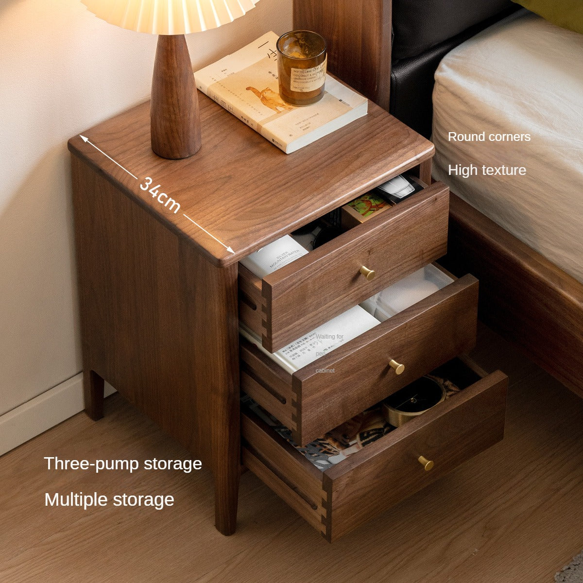 Black walnut solid wood Nordic style Nightstand