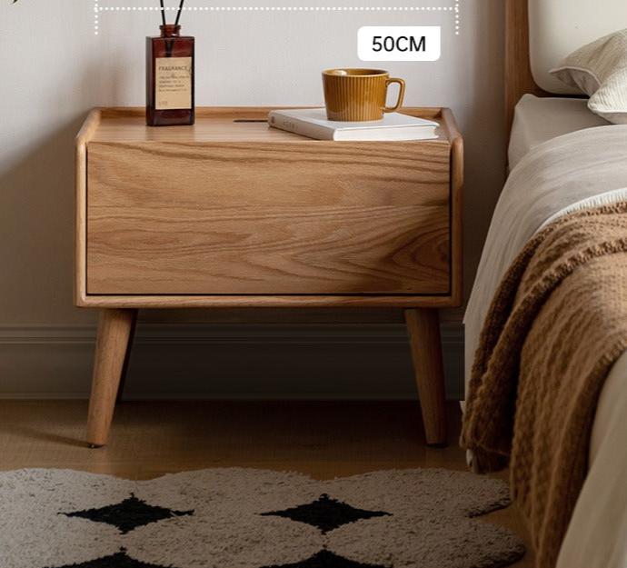 Oak solid wood Nightstand with socket