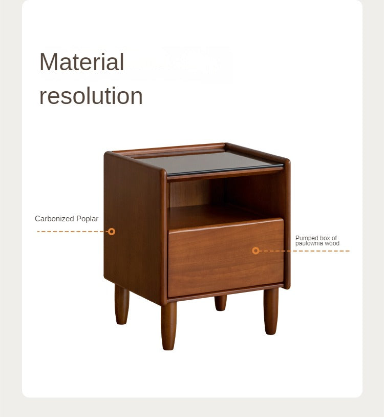 Poplar Solid Wood Glass Teak Color Nightstand