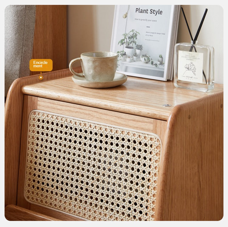 Oak solid wood, rattan Nightstand.