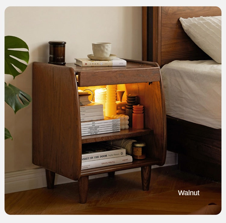 Oak solid wood, rattan Nightstand.