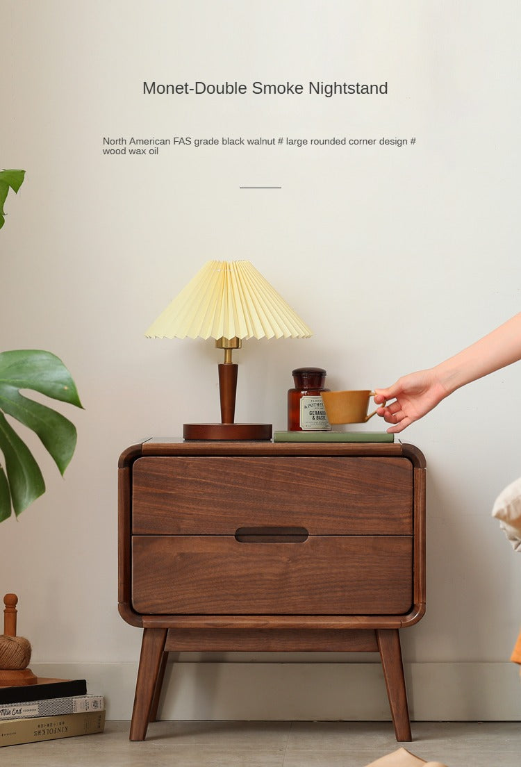 Black walnut solid wood Nightstand double drawer.