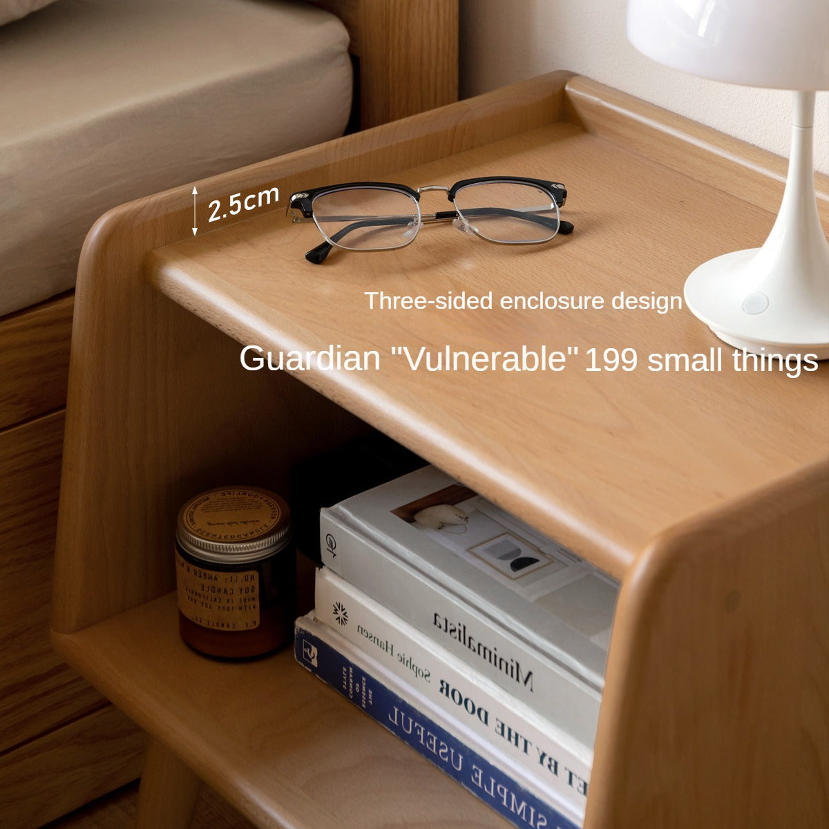 Beech solid wood Fully open bedside cabinet :