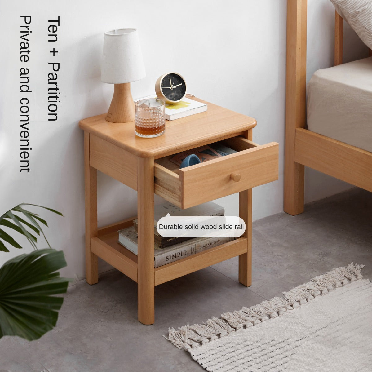 Beech solid wood nightstand: