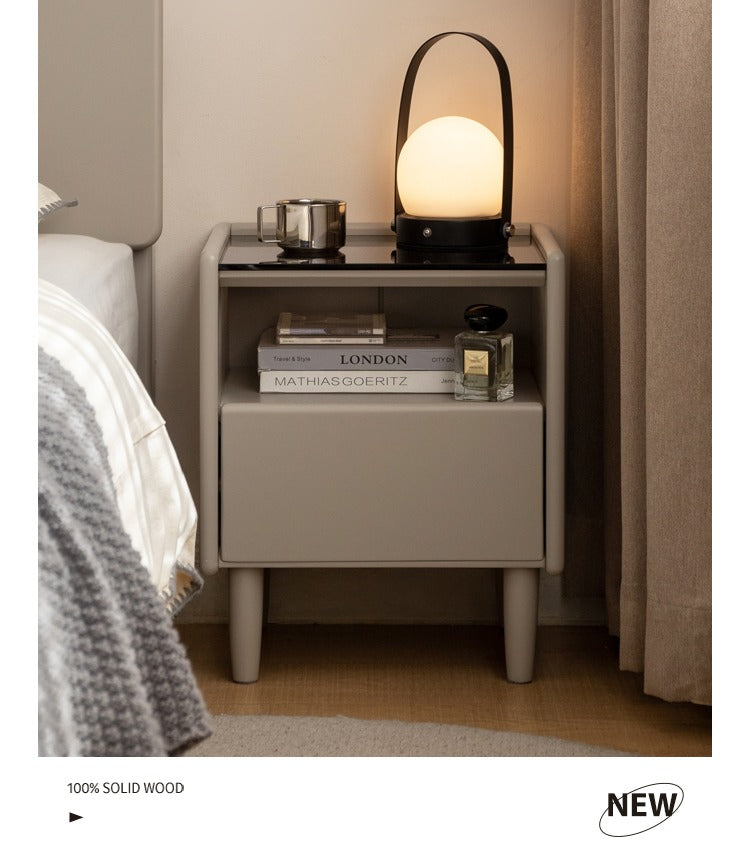 Poplar Solid Wood Glass Nightstand