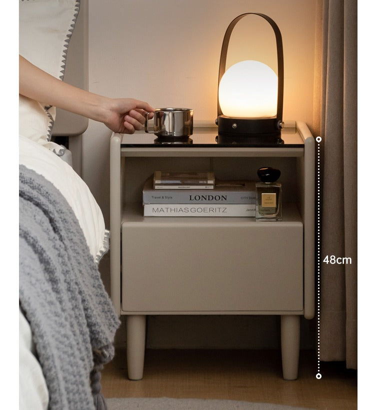 Poplar Solid Wood Glass Nightstand