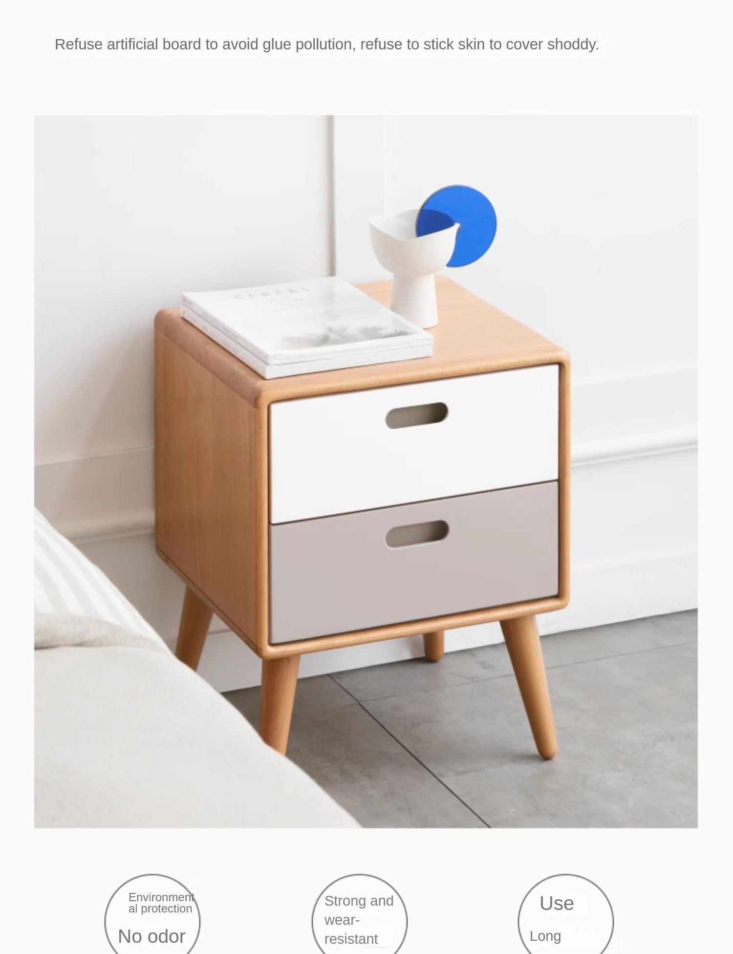 Beech solid wood Nightstand.