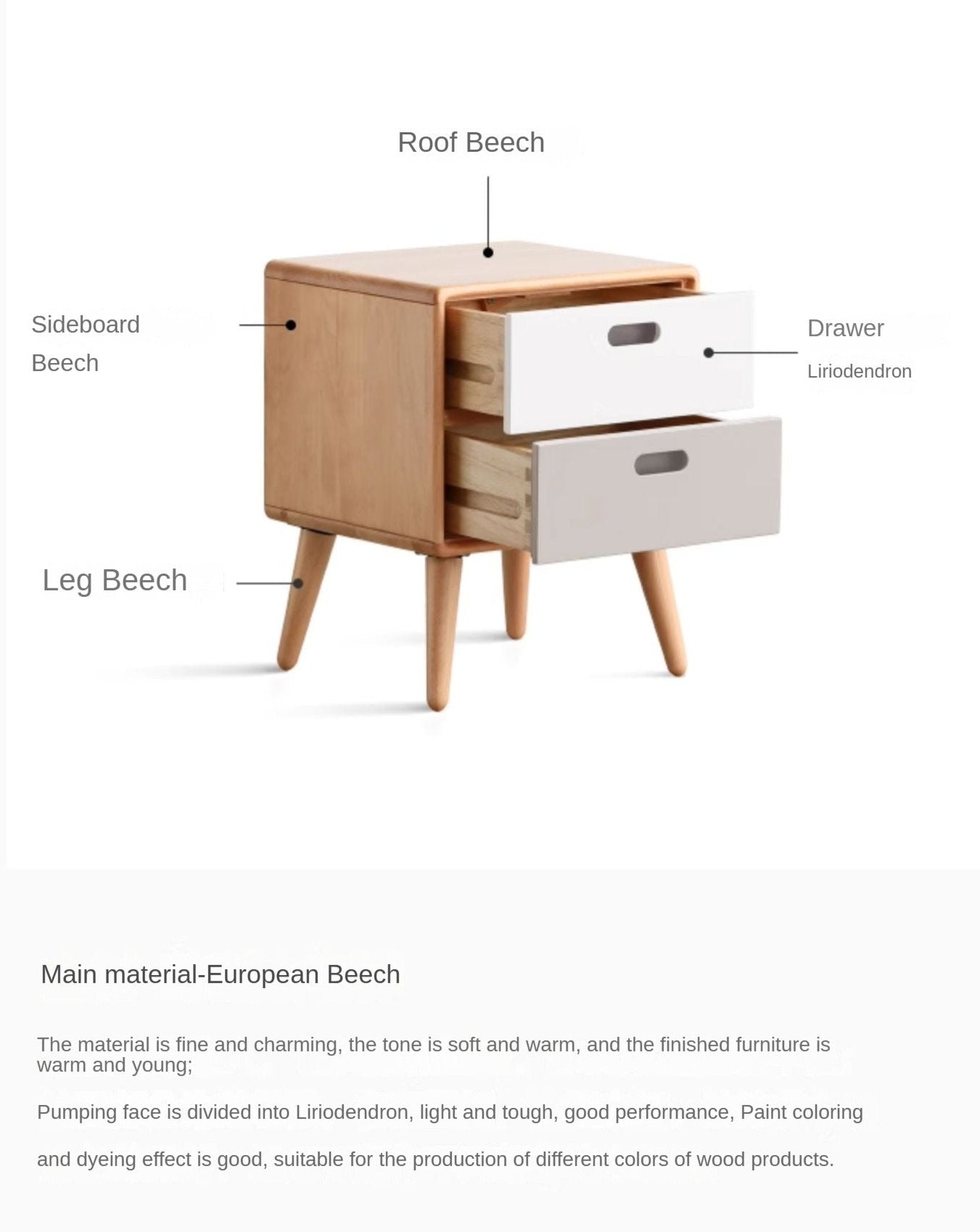 Beech solid wood Nightstand.