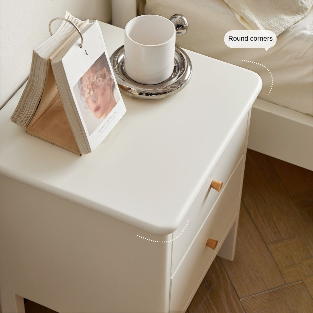 Beech solid wood white luxury night stand.