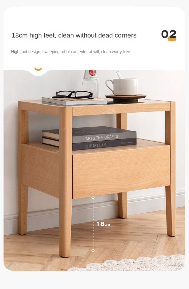 Beech solid wood bedside storage, small side table.