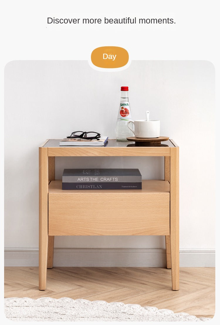 Beech solid wood bedside storage, small side table.