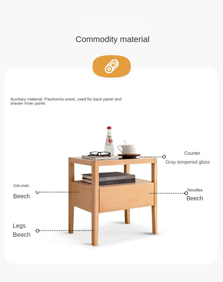 Beech solid wood bedside storage, small side table.