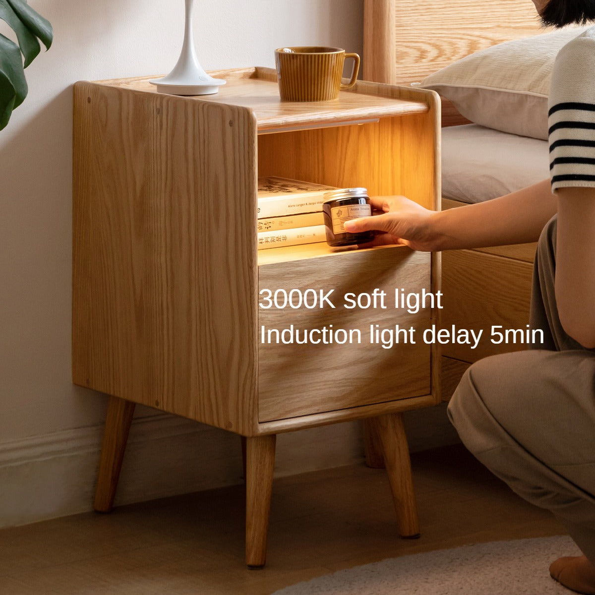 Oak, Rubber wood, Cherry solid wood ultra-narrow Nightstand :