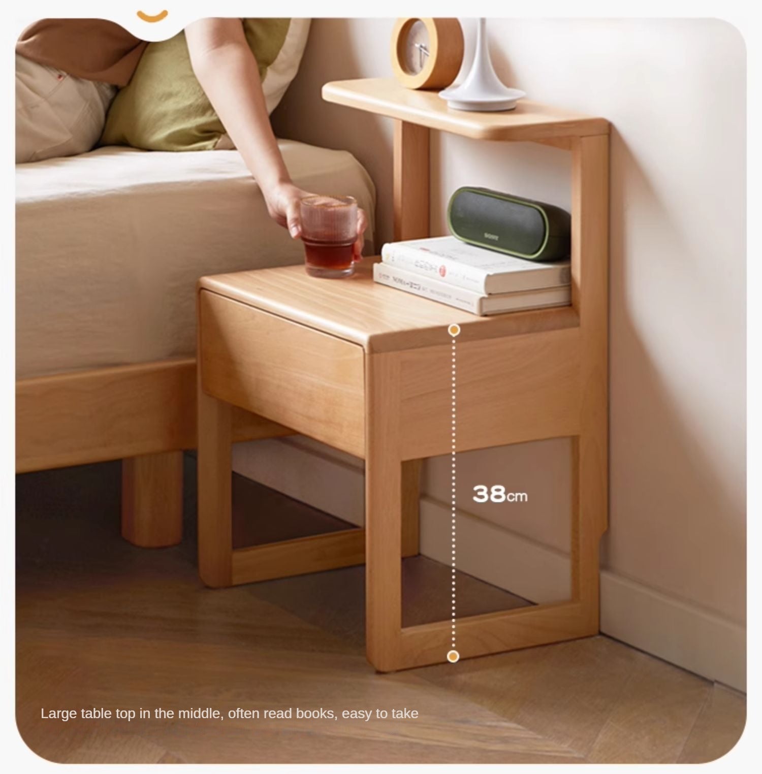 European beech solid wood nightstand.