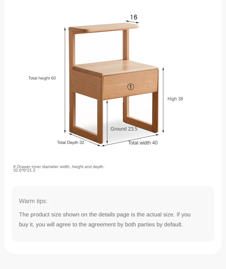 European beech solid wood nightstand.