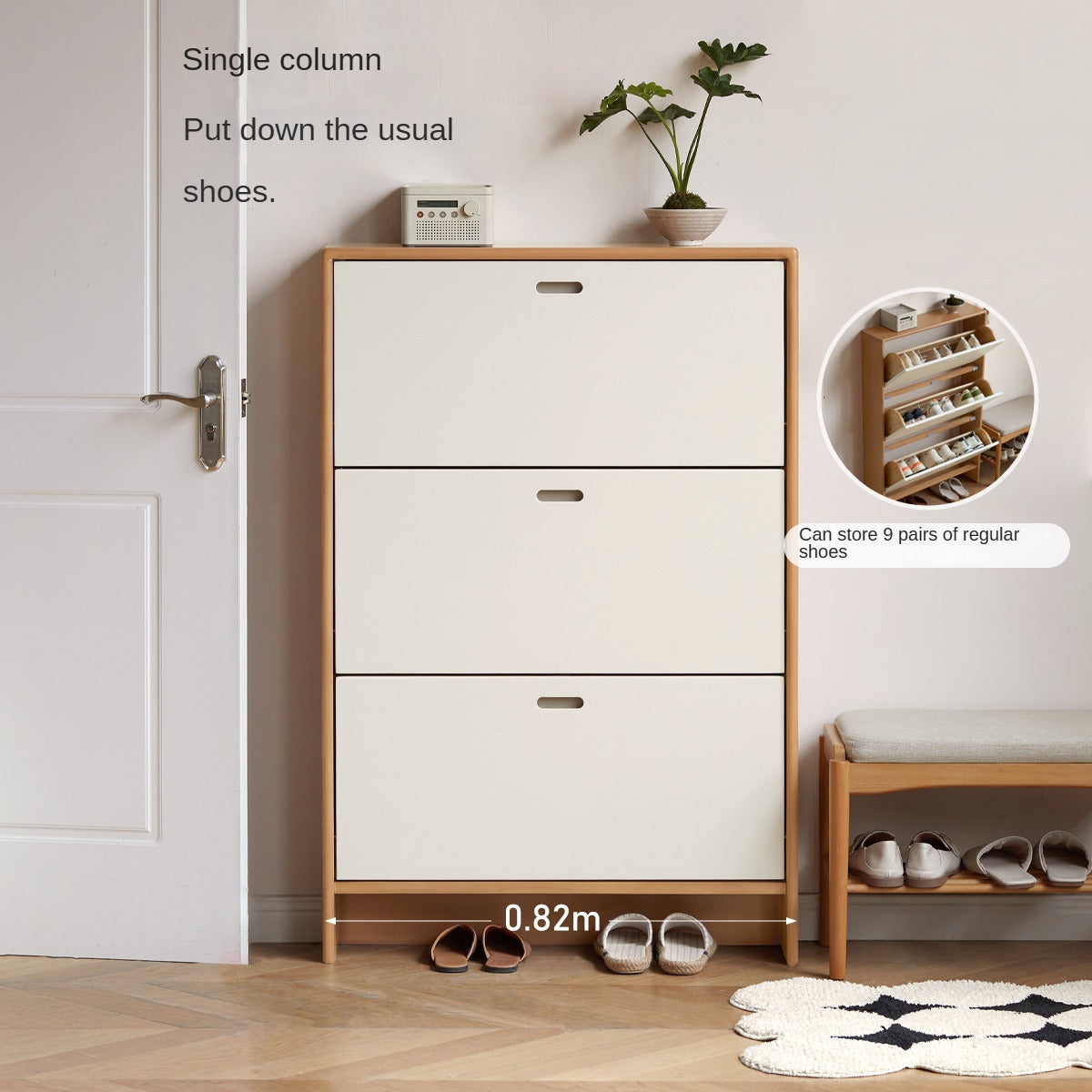 Birch solid wood ultra-thin shoe cabinet-