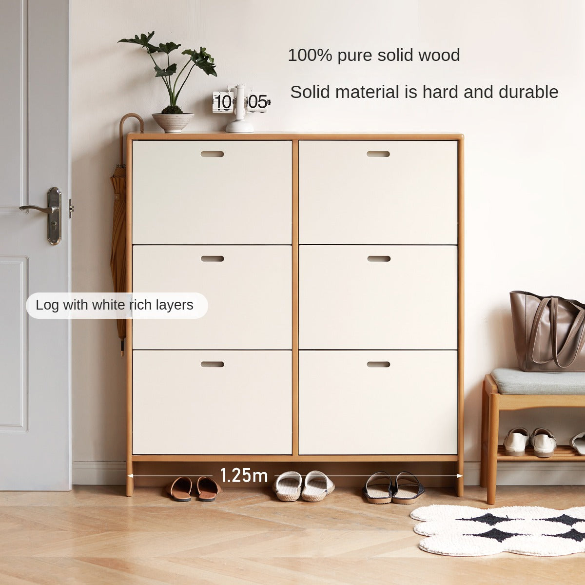 Birch solid wood ultra-thin shoe cabinet-