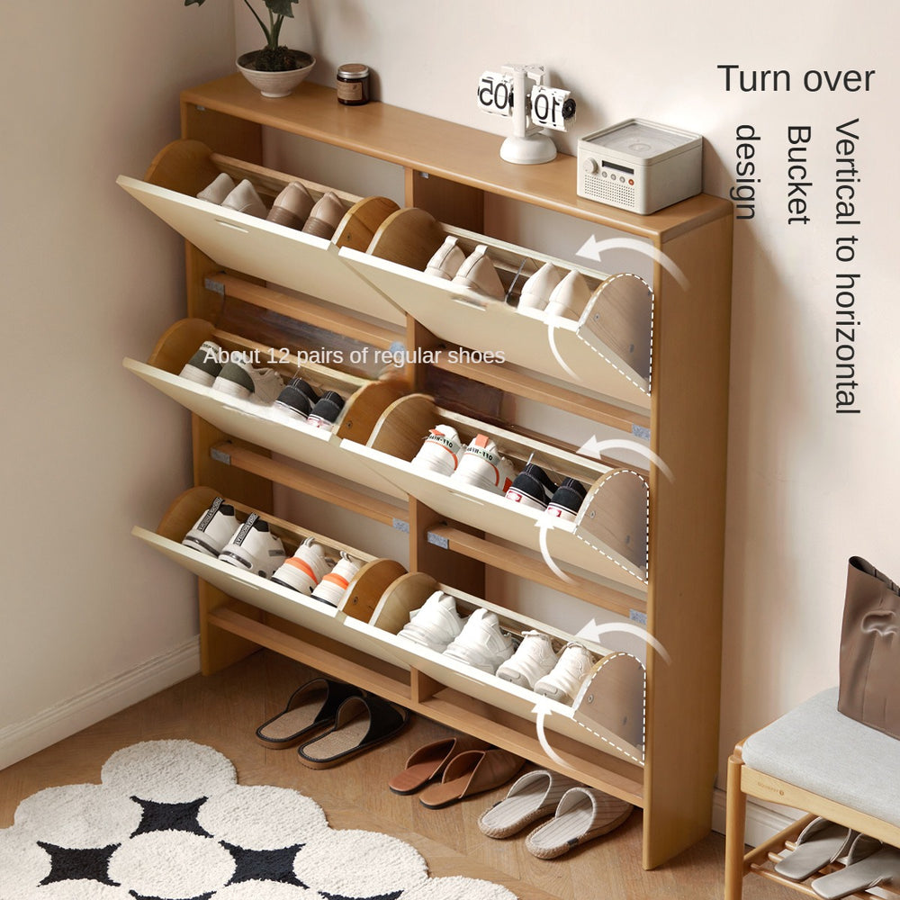 solid wood ultra-thin shoe cabinet tipping bucket storage locker home ...