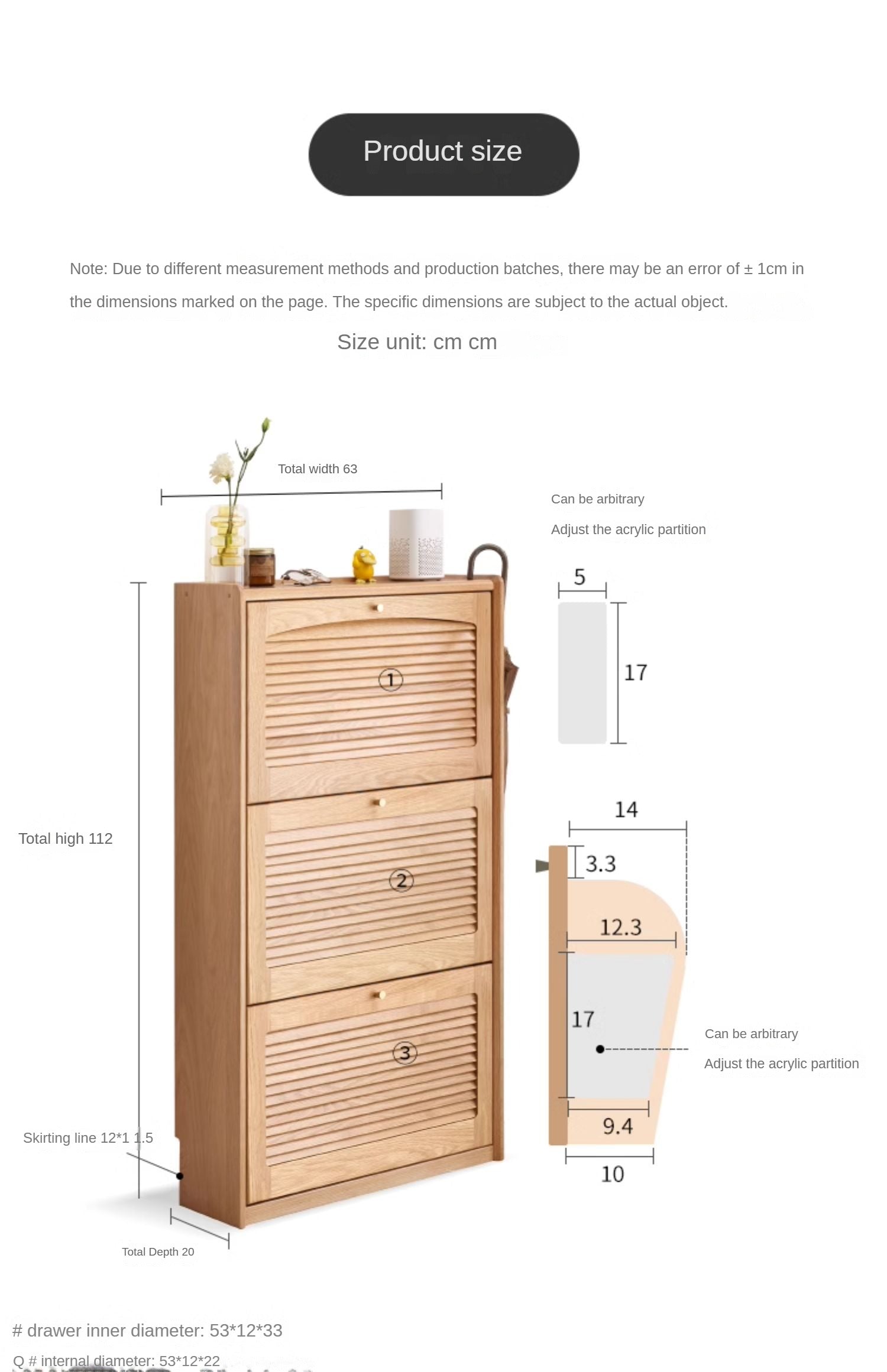 Oak Solid Wood Narrow Shoe Cabinet-Thin Porch Cabinet: