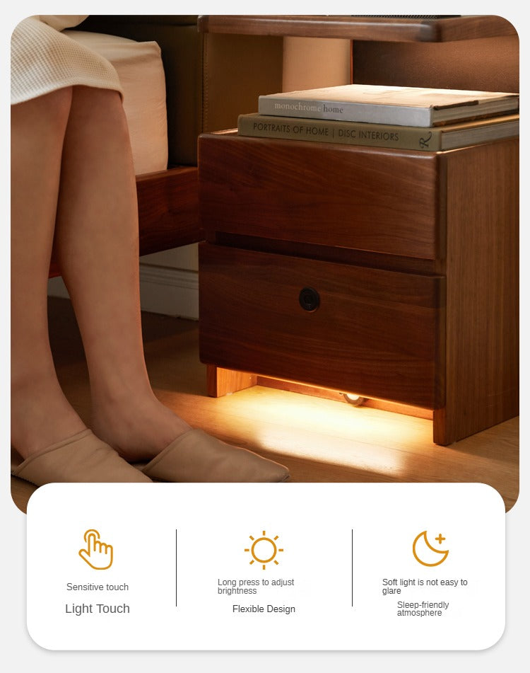 Black walnut solid wood wireless charging with lock Smart nightstand=