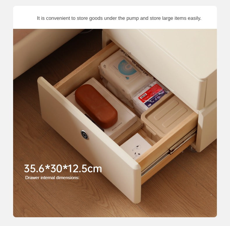 Poplar solid wood Smart nightstand Wireless Charging, Fingerprint Lock Storage Cabinet)