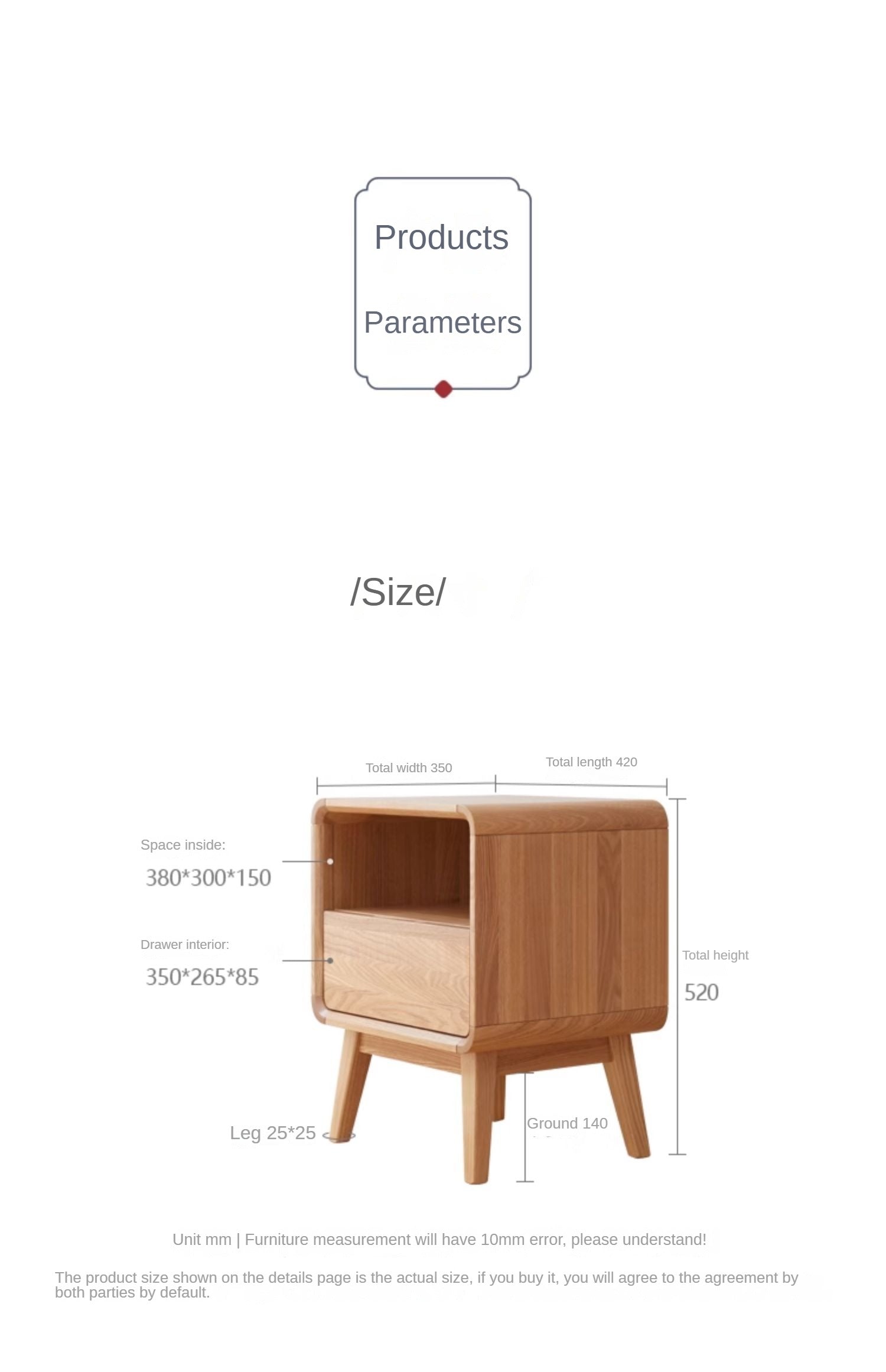 Ash solid wood storage modern nightstand