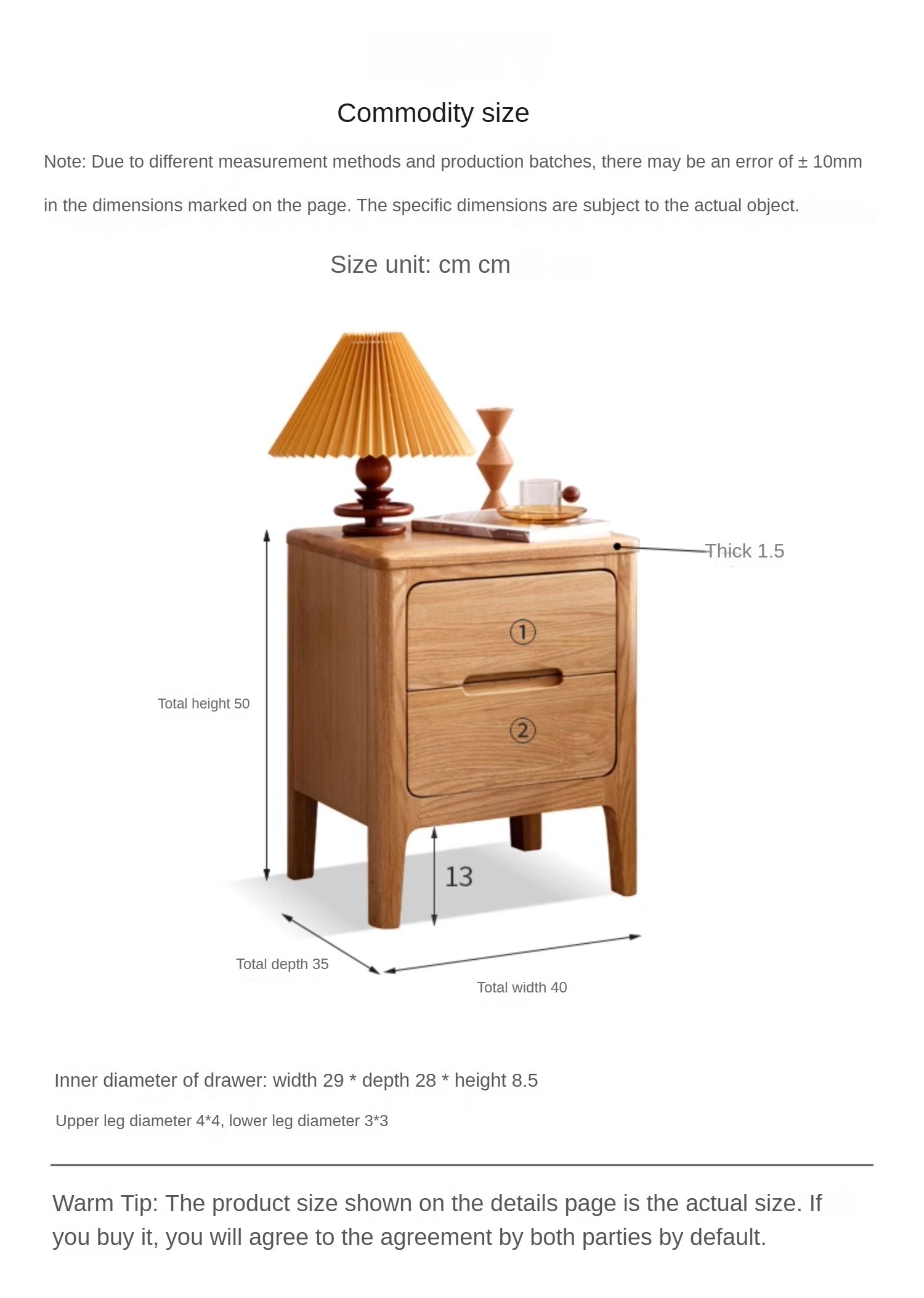 Oak solid wood Nightstand.