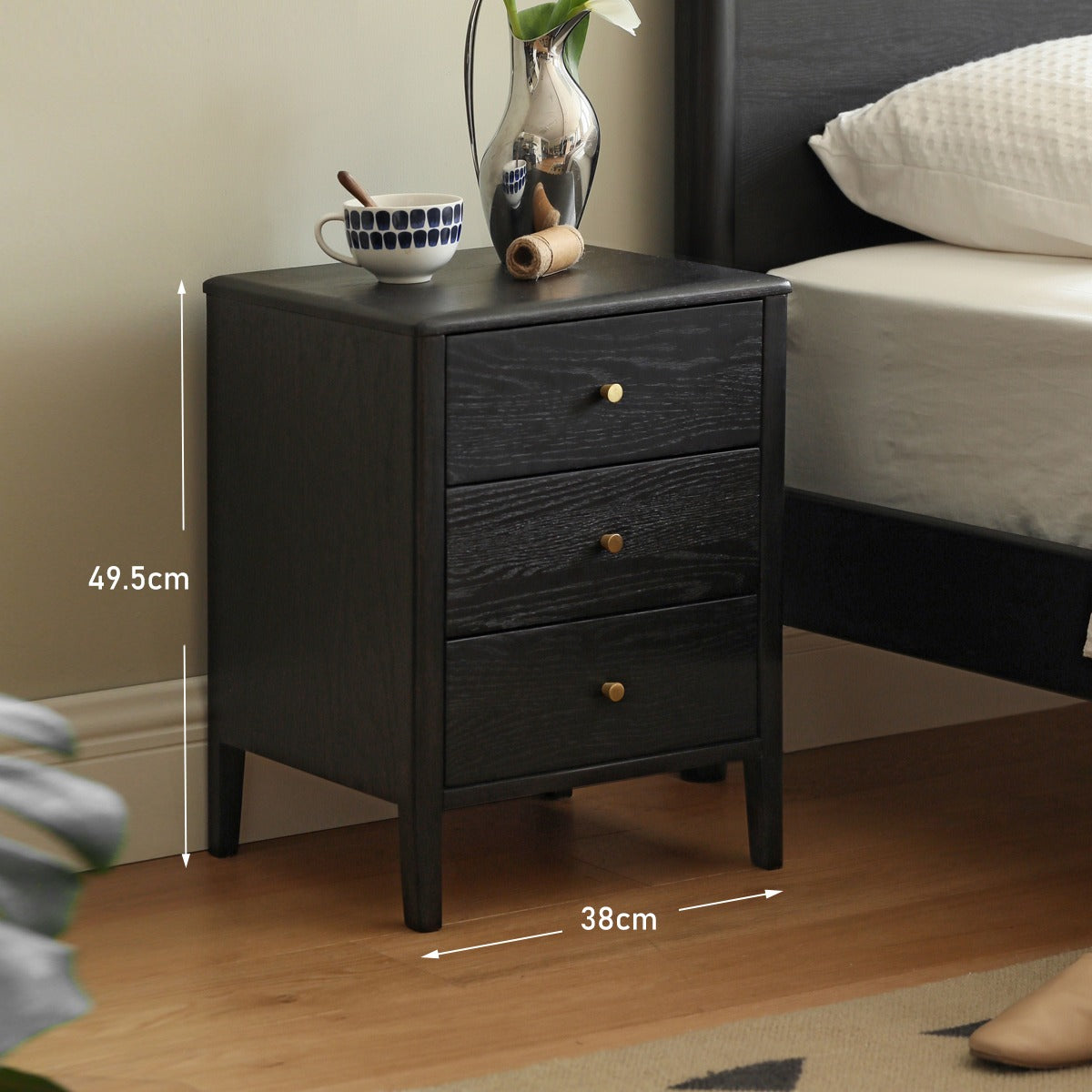 Oak solid wood retro smoky color Nightstand.