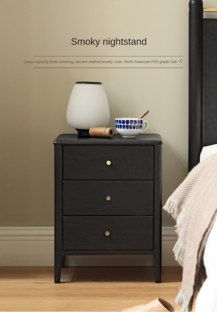 Oak solid wood retro smoky color Nightstand.