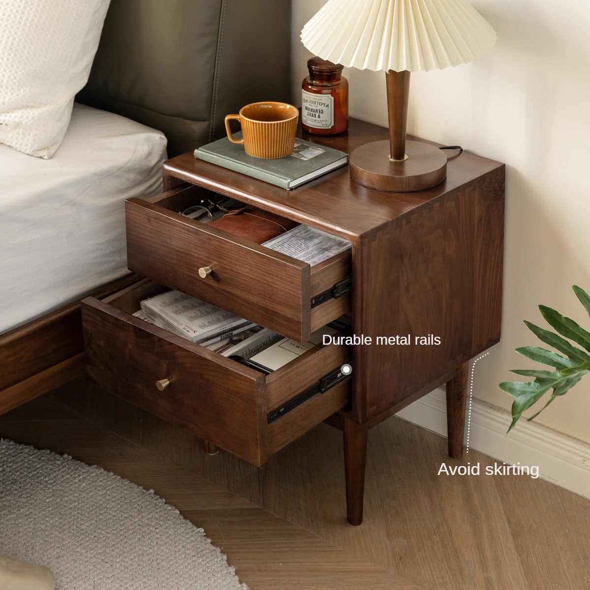 Black walnut solid wood nightstand: