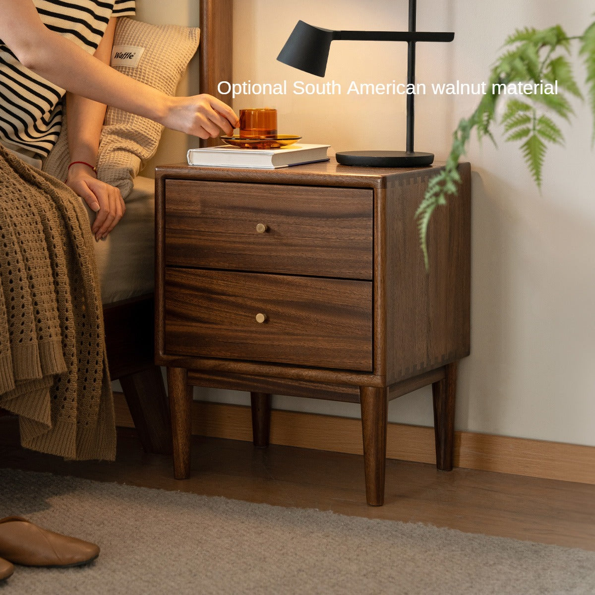 Black walnut solid wood nightstand: