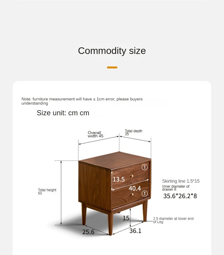 Black walnut solid wood nightstand: