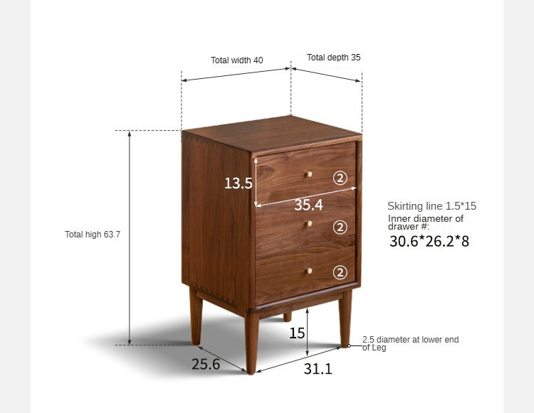 Black walnut solid wood nightstand: