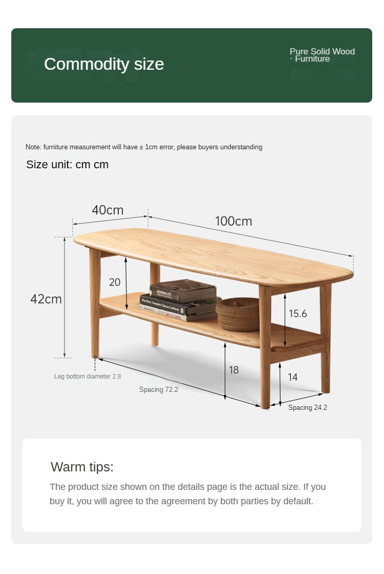 Oak, Cherry Solid Wood Minimalist Ultra Narrow coffee Table