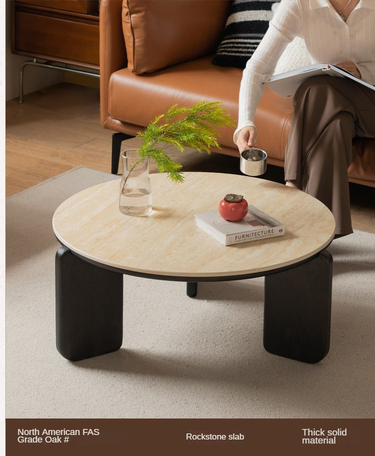 Oak solid wood modern rock board round coffee table: