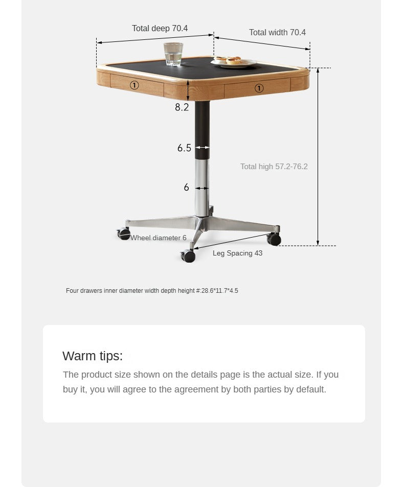 Oak solid wood movable square lift coffee table-