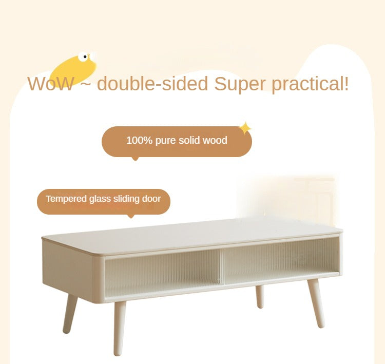 Rubber Solid Wood White Cream Style Rock Plate Coffee Table-