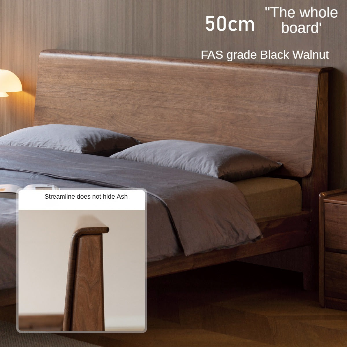 Black Walnut Ach Solid wood bed Nordic modern