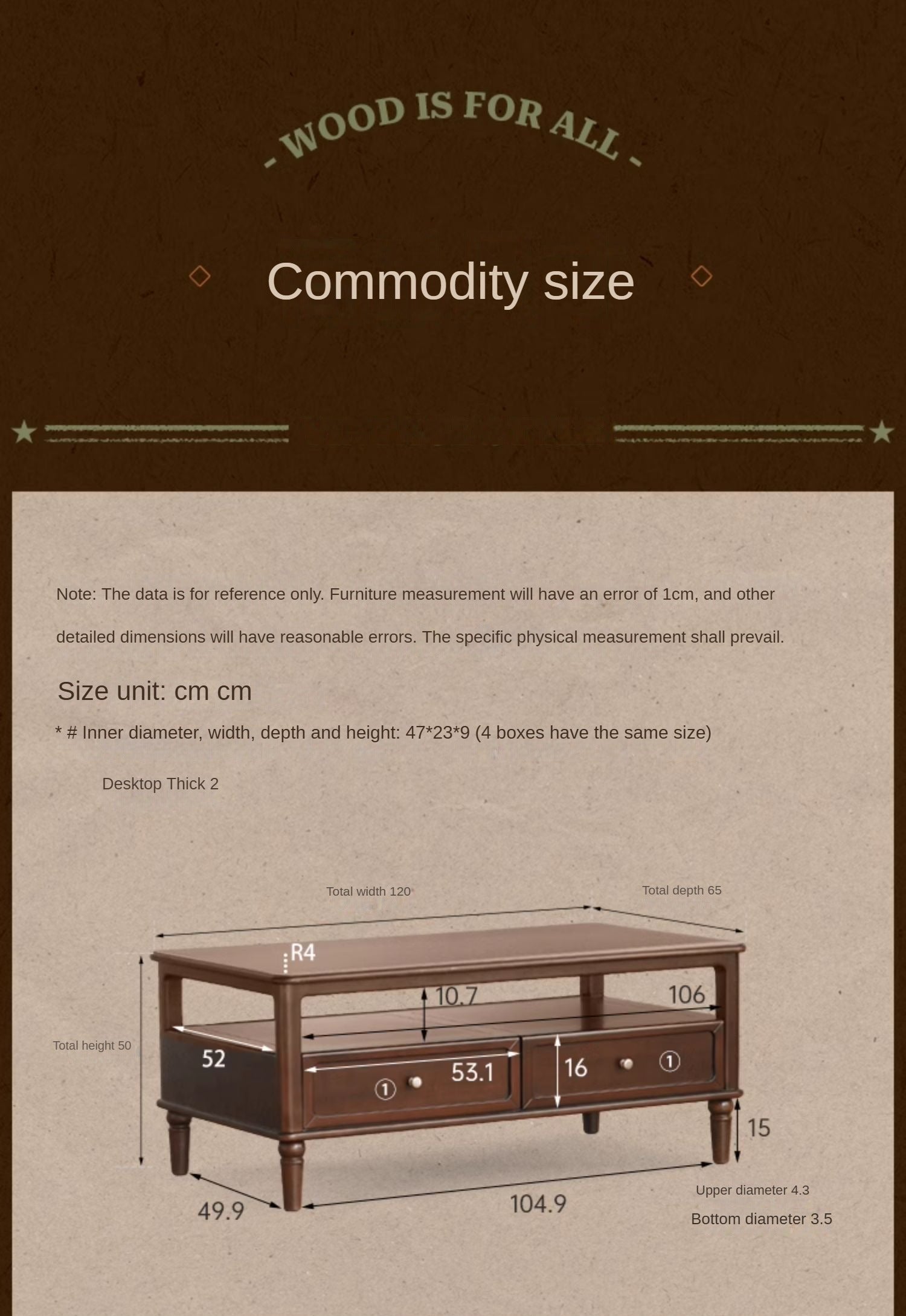 Poplar Solid Wood American Retro Coffee Table,