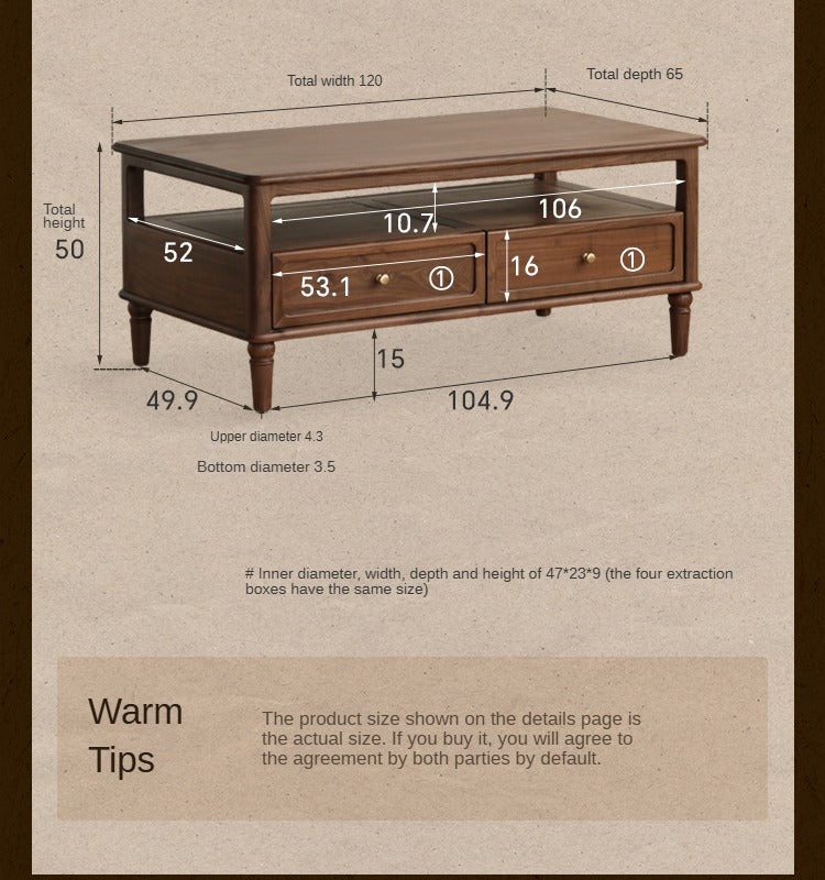 Black Walnut Solid Wood American Retro Coffee Table,