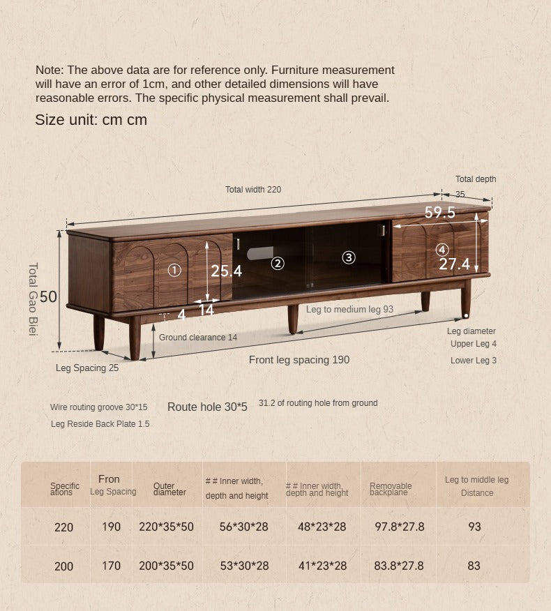 Black walnut solid wood retro large capacity TV cabinet ,