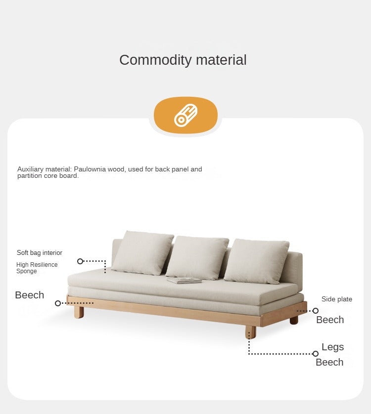 European Beech Solid Wood sofa bed retractable folding bed