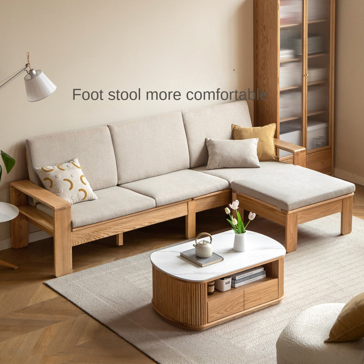 Oak Solid Wood Modern Nordic Fabric Sofa)