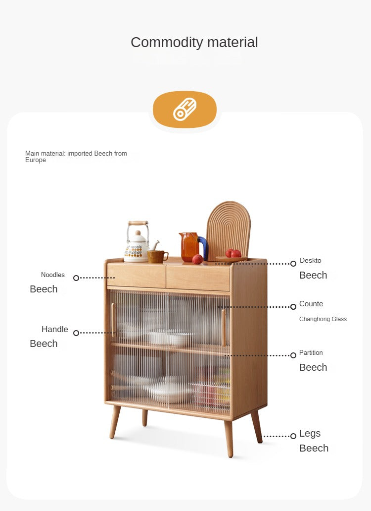 Beech Solid Wood Dining Sideboard Sliding Door